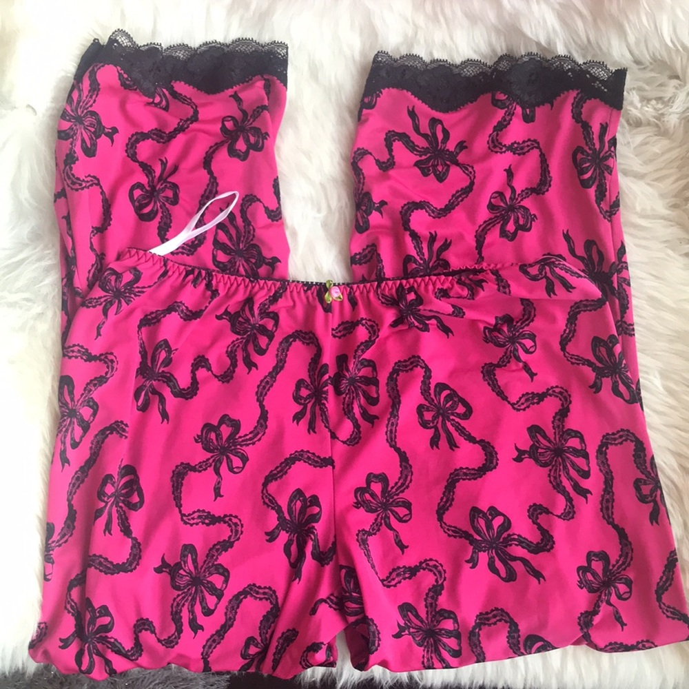 NWT Betsey Johnson 2 pc set slinky ribbon bows pajamas small - Picture 2 of 6